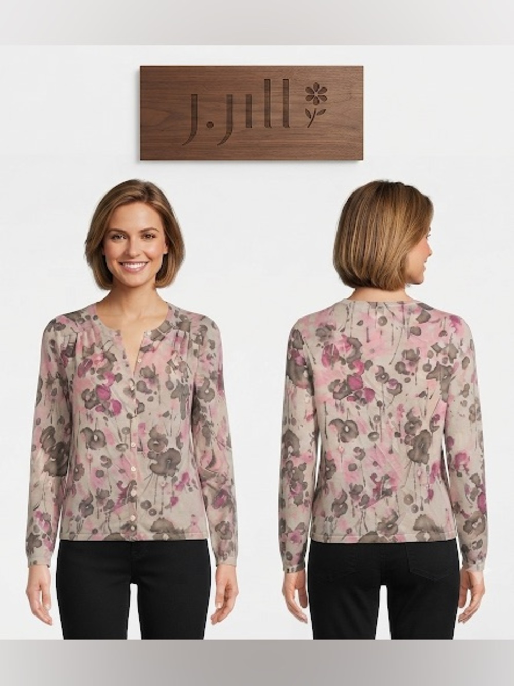 J.Jill Silk Cashmere Silk Blend Floral Cardigan Medium Petite
